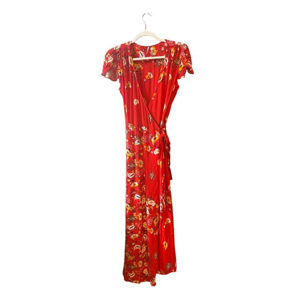 Free people Jess red maxi floral boho flutter sleeve wrap dress size XS - Picture 7 of 12